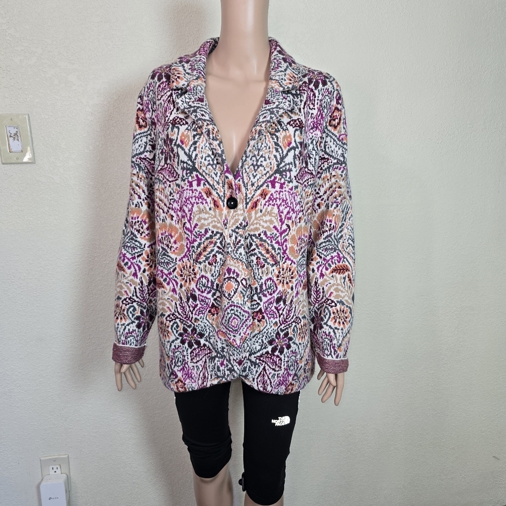 J Jill Sweater Multicolor Cotton Blend Size Large Petite Sophisticate Cardigan